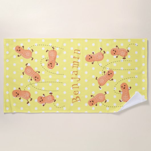 Serviette De Plage Arachides mignonnes sautillant dessin animé jaune (Devant)