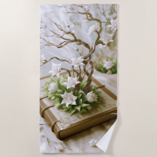 Serviette De Plage Arbre à fleurs qui pousse à partir d'un livre