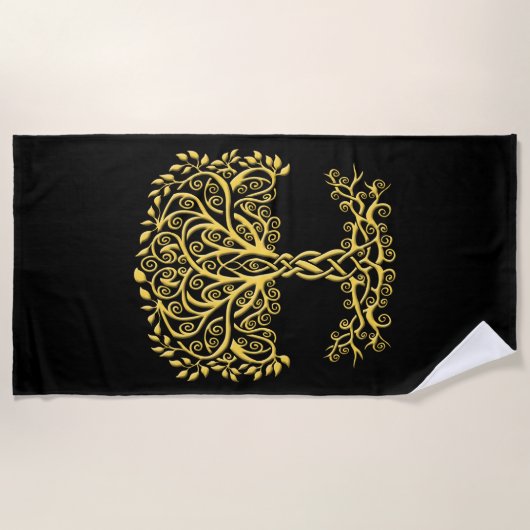Serviette De Plage Arbre Celtique Jaune (Devant)