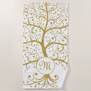 Serviette De Plage Arbre de vie Monogramme Or Luxe Moderne