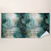 Serviette De Plage Arbres verts dorés avec oiseaux Noël (Devant)