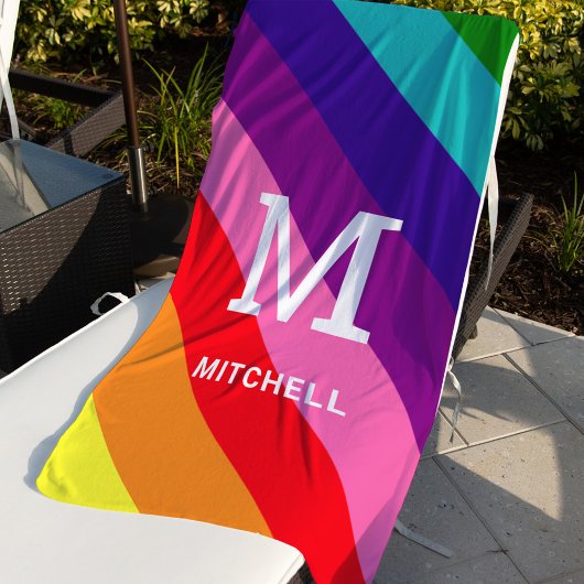 Serviette De Plage Arc-en-ciel 8 bandes Gay pride personnalisé Monogr