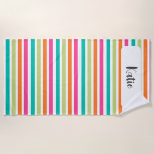 Serviette De Plage Arc-en-ciel bandes verticales coloré rétro multico