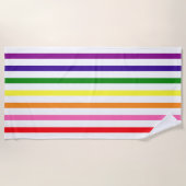 Serviette De Plage Arc-en-ciel vif et rayures verticales blanches (Devant)