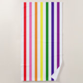 Serviette De Plage Arc-en-ciel vif et rayures verticales blanches (Devant)