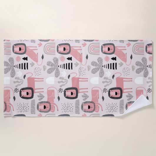 Serviette De Plage Arcs-en-ciel rose noir Lions Boho (Devant)