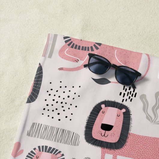Serviette De Plage Arcs-en-ciel rose noir Lions Boho (En situation)