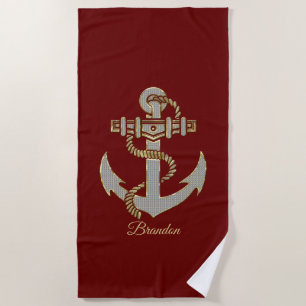Serviette De Plage Argent et or tonalité nautique ancre flottaison b