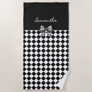 Serviette De Plage Arlequin noir blanc Mad Hatker Checkers