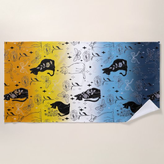 Serviette De Plage AroAce Pride Chat Noir - Mystical Witchy (Devant)
