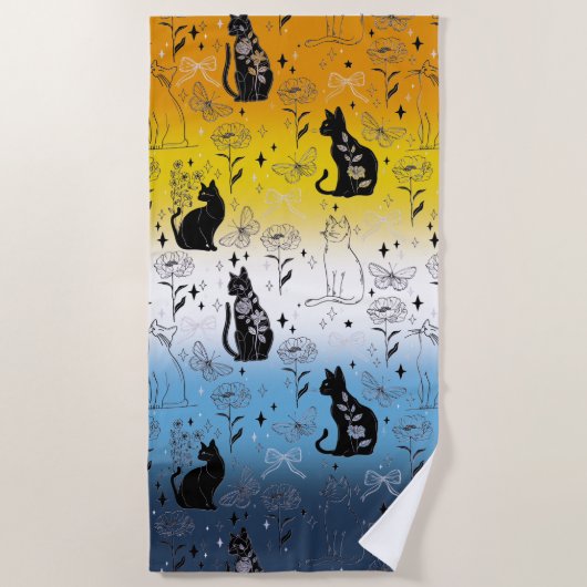 Serviette De Plage AroAce Pride Chat Noir - Mystical Witchy (Devant)