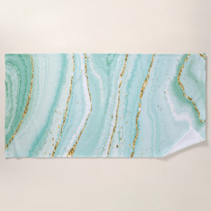 Serviette De Plage Arrière - plan en marbre liquide vert pastel