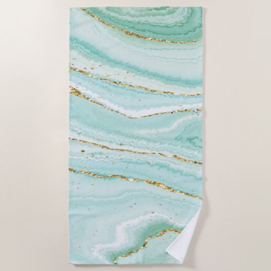 Serviette De Plage Arrière - plan en marbre liquide vert pastel (Devant)