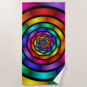 Serviette De Plage Arrondi et psychédélique coloré Art moderne fracta