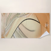 Serviette De Plage Art Abstrait Automnal Pastel Crème, Monogrammé (Devant)