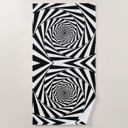Serviette De Plage Art Abstrait des spirales noires et blanches (Devant)