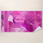 Serviette De Plage Art abstrait monogramme rose violet (Devant)