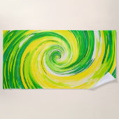 Serviette De Plage Art abstrait vert jaune en spirale (Devant)