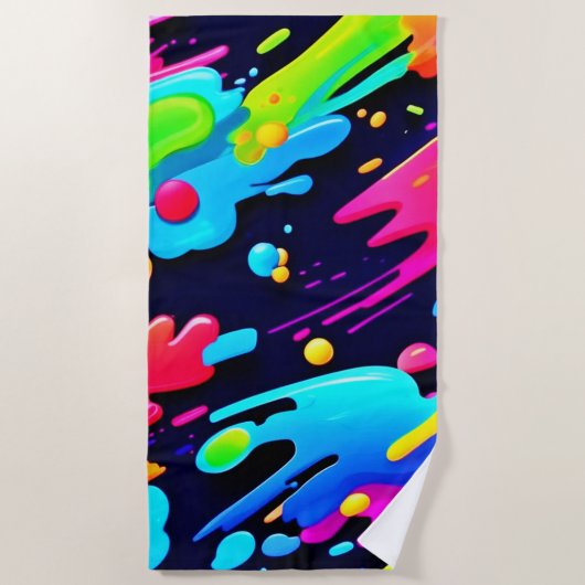 Serviette De Plage Art de flux éclaboussé au néon (Devant)