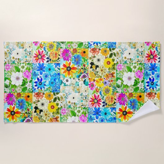 Serviette De Plage Art de patchwork floral aquarelle fleurs (Devant)