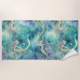 Serviette De Plage art de sirènes à l'aquarelle