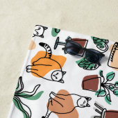 Serviette De Plage Art de trait dessin chats et fleurs (En situation)