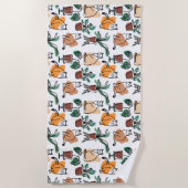 Serviette De Plage Art de trait dessin chats et fleurs (Devant)