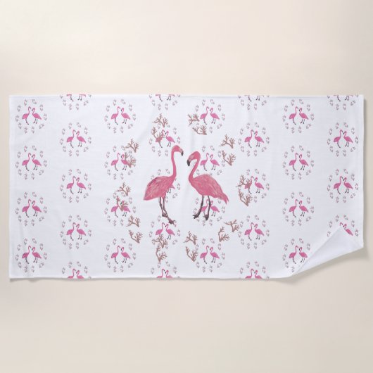 Serviette De Plage Art Flamant rose rose (Devant)