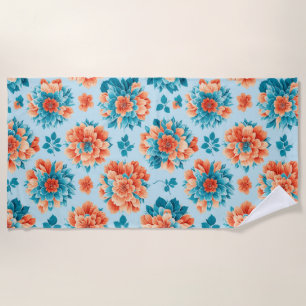Serviette De Plage Art floral bleu et orange