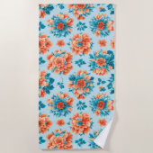 Serviette De Plage Art floral bleu et orange (Devant)
