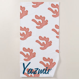 Serviette De Plage Art floral botanique de récif de corail organique