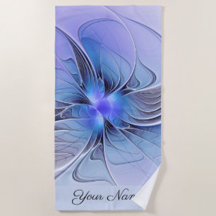 Serviette De Plage Art fractal moderne abstrait nom bleu lavande
