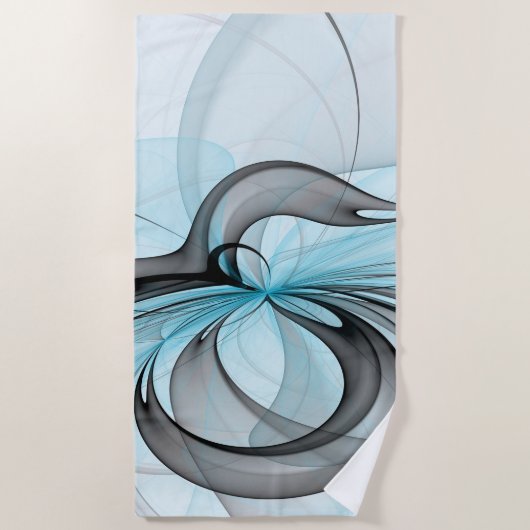 Serviette De Plage Art fractal moderne gris anthracite abstrait bleu (Devant)
