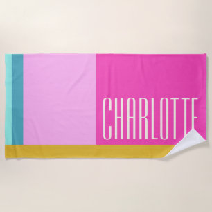 Serviette De Plage Art géométrique moderne Personnalisé bleu rose jau