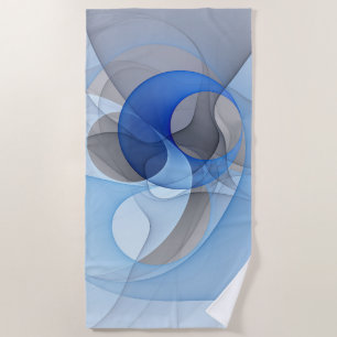 Serviette De Plage Art graphique fractal abstrait bleu gris moderne