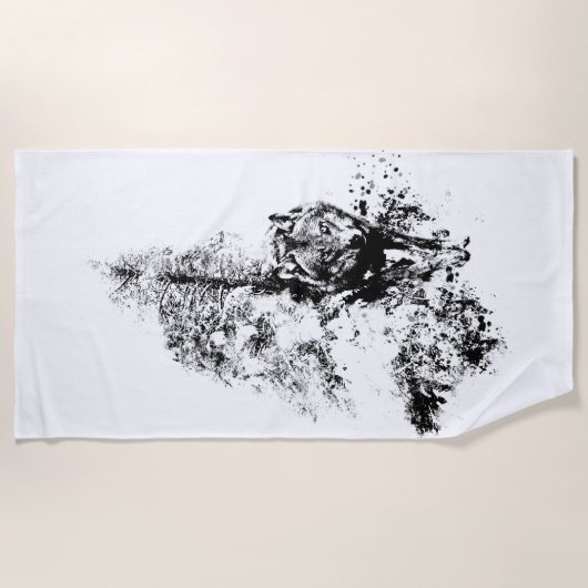 Serviette De Plage Art graphique Loup gris faune nature animale (Devant)