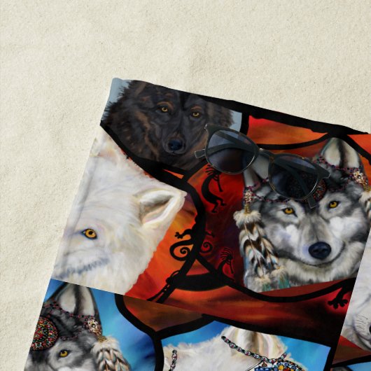 SERVIETTE DE PLAGE ART LOUP (En situation)