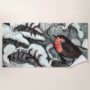 Serviette De Plage Art nouveau néerlandais Robin Bird en hiver