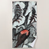 Serviette De Plage Art nouveau néerlandais Robin Bird en hiver (Devant)