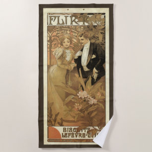 Serviette De Plage Art Nouveau vintage Love Romance, Flirt de Mucha