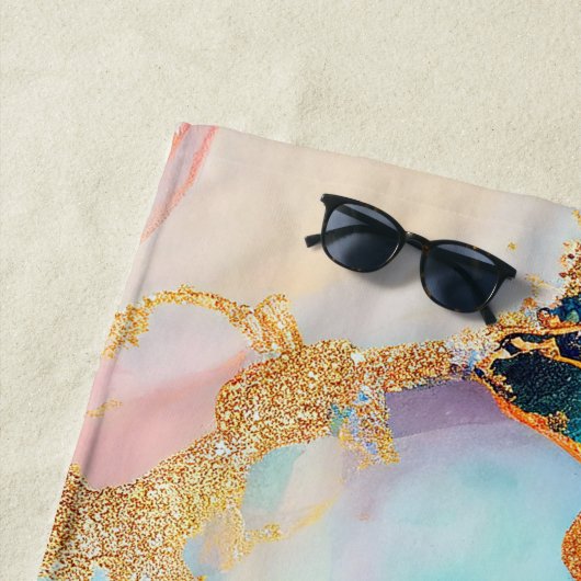 Serviette De Plage Art parties scintillant abstrait en marbre pastel (En situation)