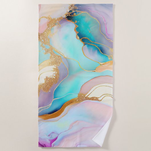 Serviette De Plage Art parties scintillant abstrait en marbre pastel (Devant)