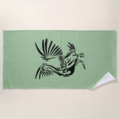 Serviette De Plage Art Pélican Tribal sur le vert (Devant)