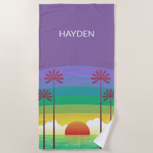 Serviette De Plage Art personnalisé de palmiers au coucher du soleil 