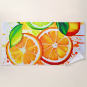 Serviette De Plage Art Splash de Fruits Citriques Vibrants (Devant)