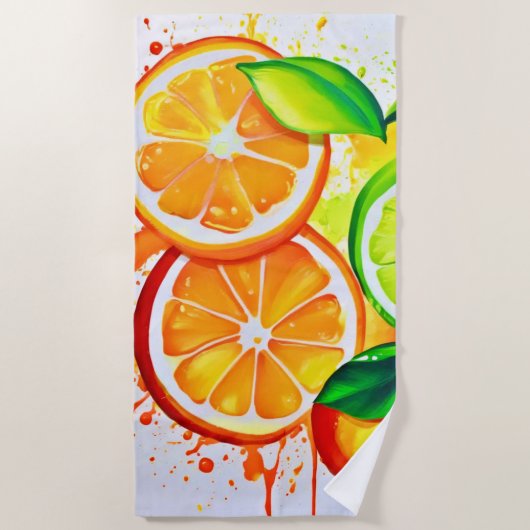 Serviette De Plage Art Splash de Fruits Citriques Vibrants (Devant)