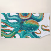 Serviette De Plage Art turquoise d'aquarelle de poulpe (Devant)