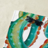 Serviette De Plage Art turquoise d'aquarelle de poulpe (En situation)