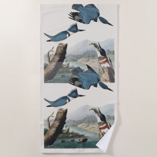 Serviette De Plage Art vintage d'oiseau martin-pêcheur à ceinture d'A