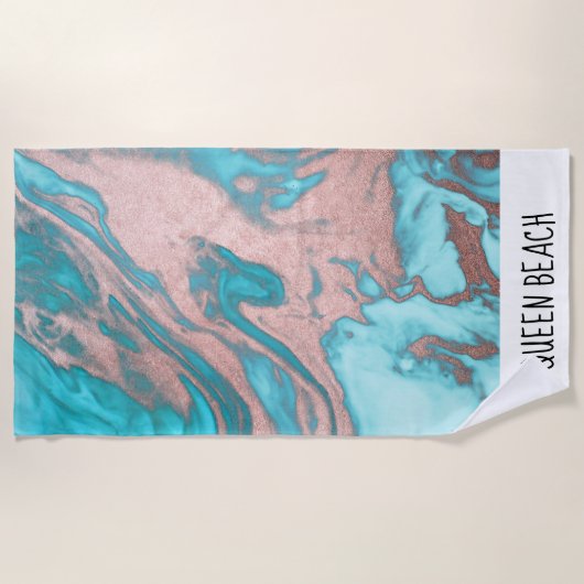 Serviette De Plage Artsy Chic Rose Gold Aqua Mint Blue Marble Motif (Devant)